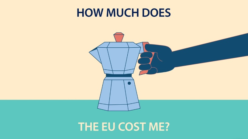   A still from an EU Commission Facebook video. (“About half a cup of coffee a day,” it goes on to claim.)  