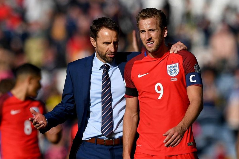  England manager Gareth Southgate with captain Harry Kane. 